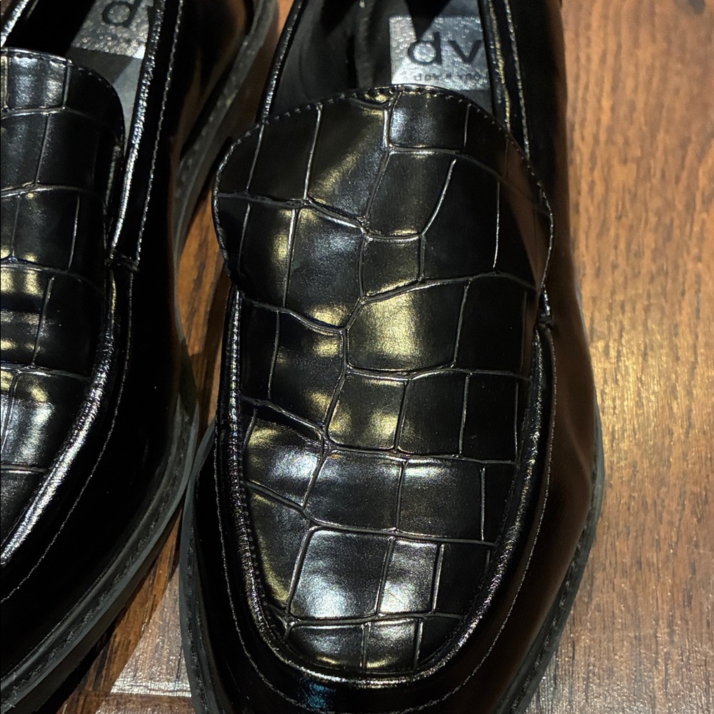 DV by Dolce Vita Shiny Black Croc-Embossed Loafers - Picture 3 of 7